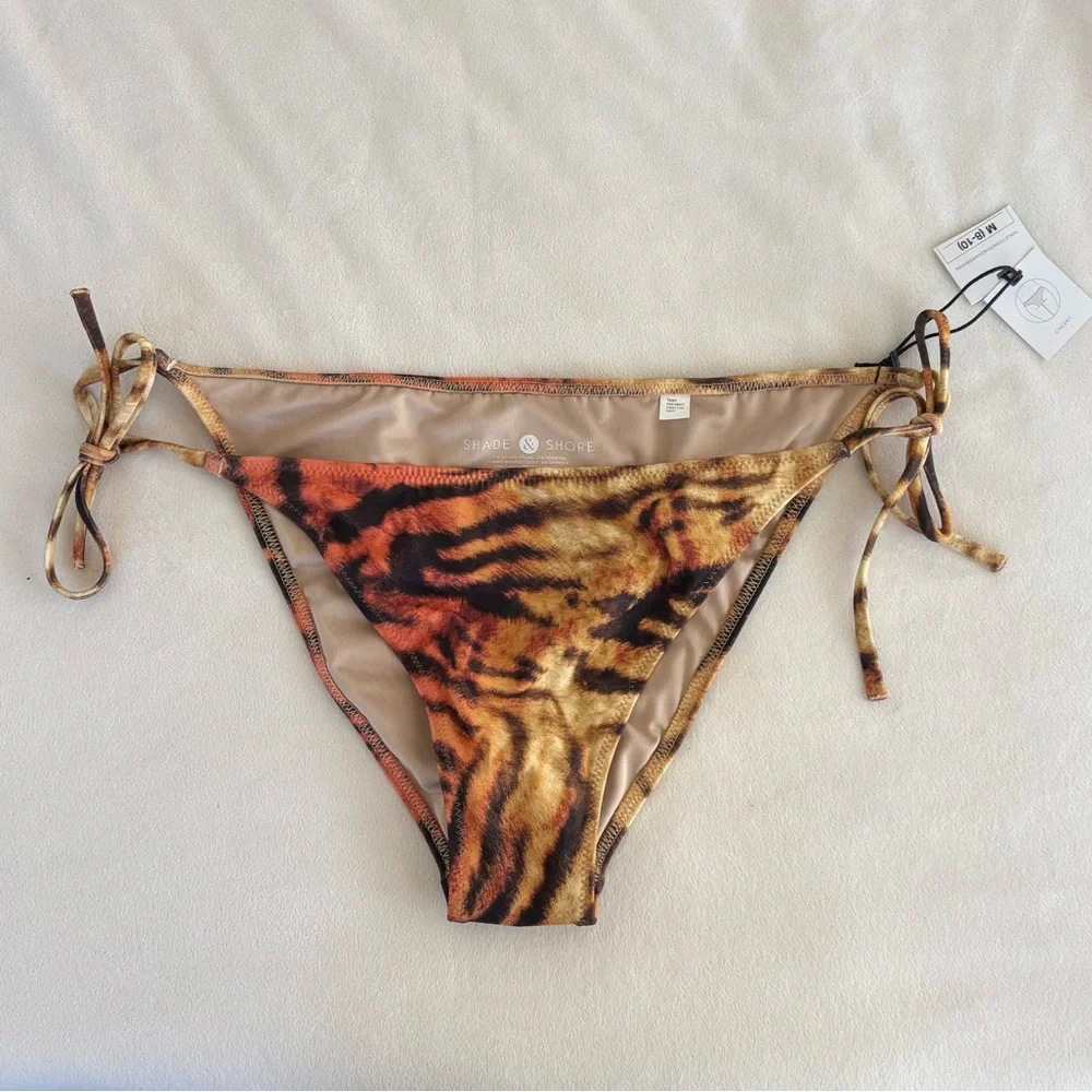 Shade & Shore Cheeky Tiger-Print Bikini Bottoms in Orange and Black - Picture 1 of 5